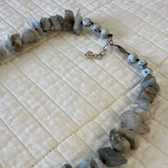 Raw Aquamarine Nugget Necklace Natural Rough Stone Crystal Chunky Statement - Picture 4 of 6